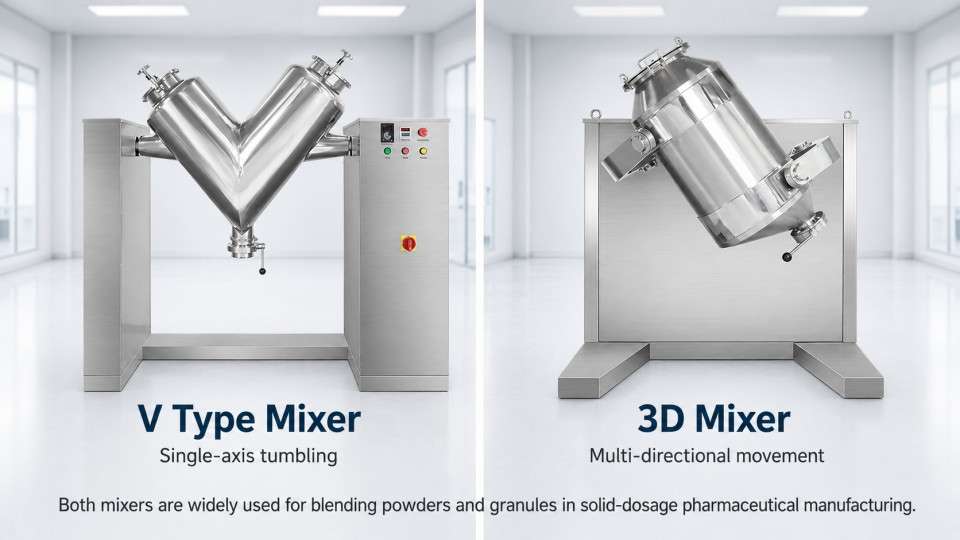 V type mixer and 3D mixer comparison for pharmaceutical powders