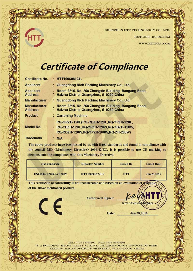 rico embalaje Cartoning Certificación de la máquina CE