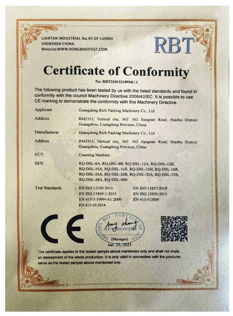 rico embalaje Contando la certificación CE CE