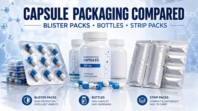 Comparación del envasado de cápsulas: opciones prácticas entre blísteres, botellas y tiras