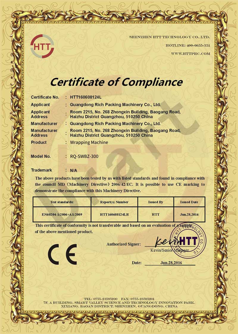 rico embalaje Certificación de la máquina de envoltura CE